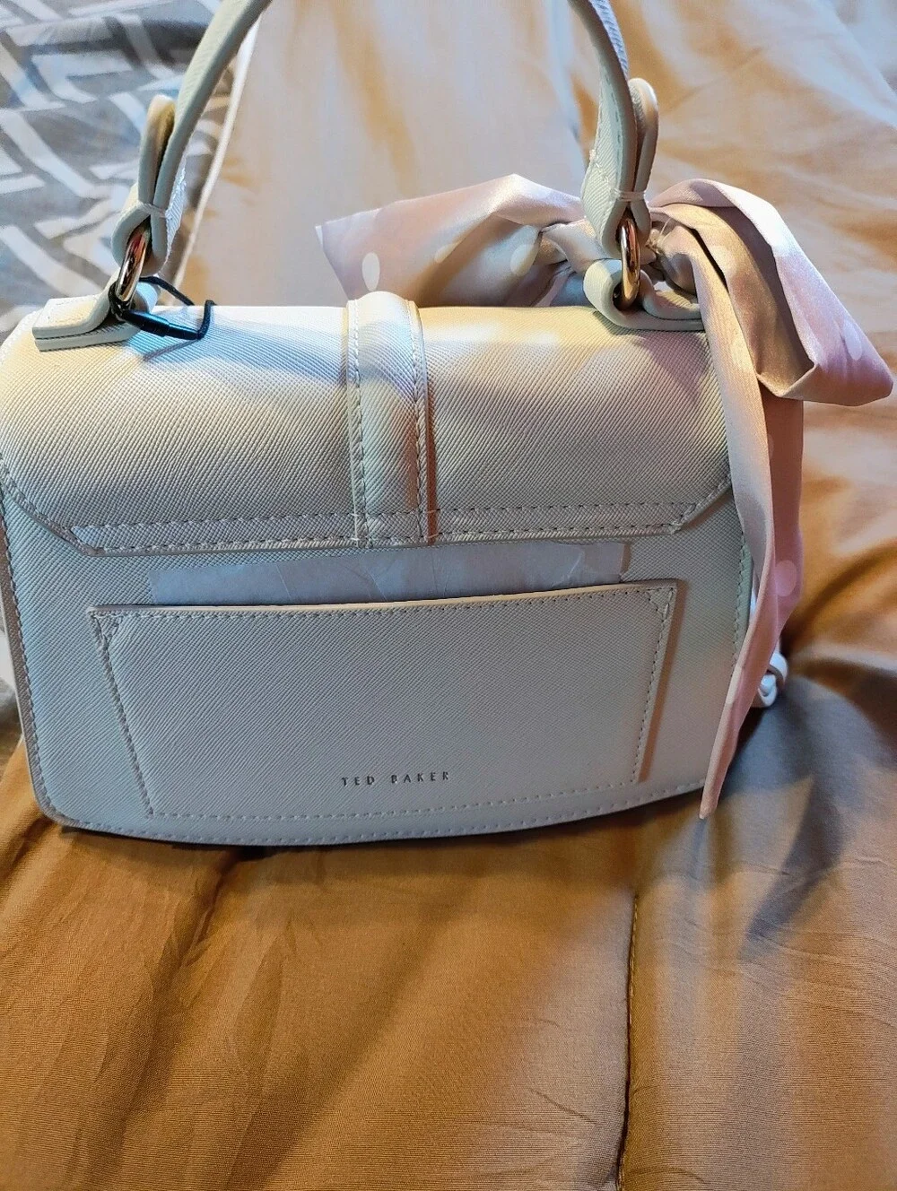 Ted Baker Cream Top-Handle Satchel with Pink Polka-Scarf Accent